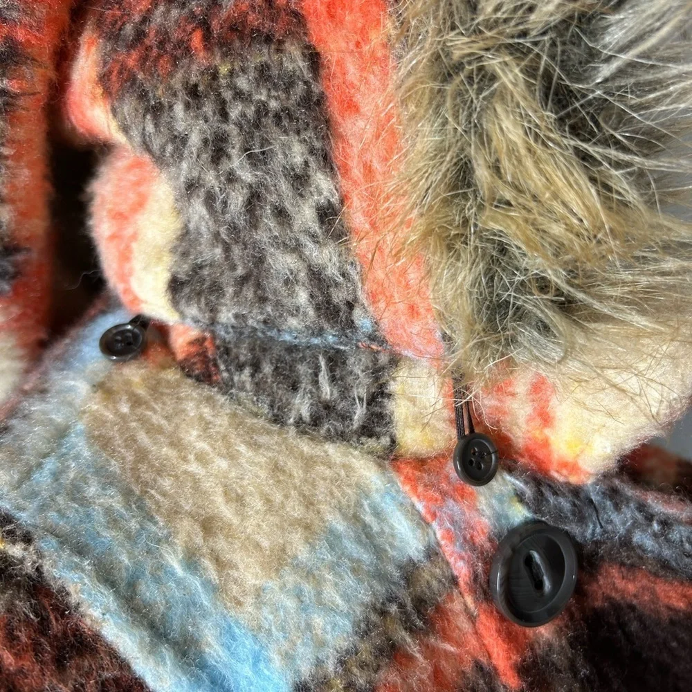 NWOT Urban Republic Plaid Girls Coat with Faux Fur Hood Size 16